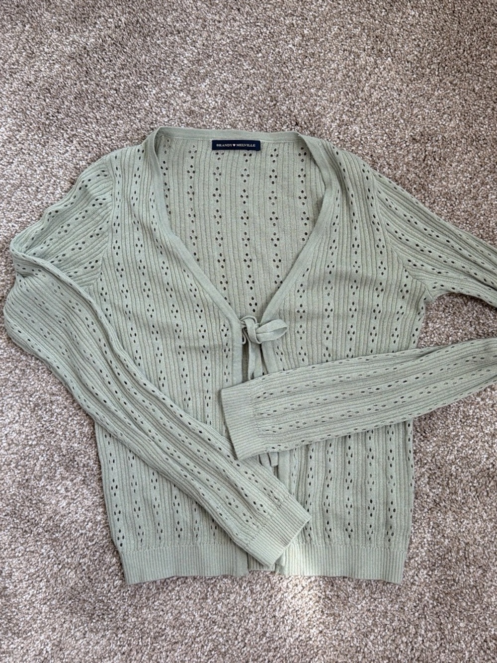 Brandy Melville Sage Green Eyelet Tie-Front Cardigan